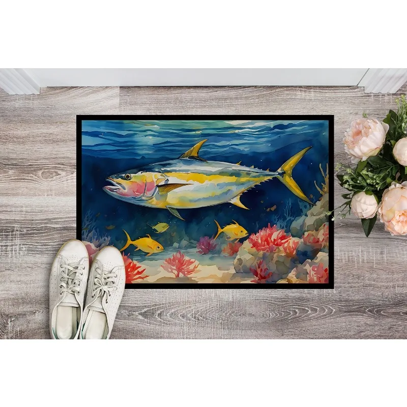 

Коврик для двери с желтым тунцом, коврик для передней двери, ковер для входа, противоскользящий, моющийся, водонепроницаемый напольный коврик, коврик для двери с рисунком морской рыбы