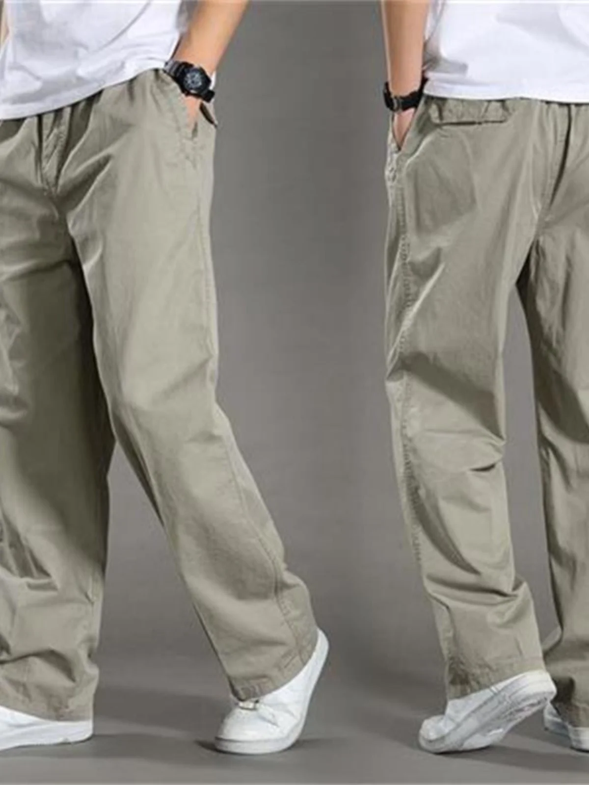 メンズコットンカジュアルパンツ夏ルーズストレートレッグワイドレッグロングパンツマルチポケットワークウェアポケットハンカチ