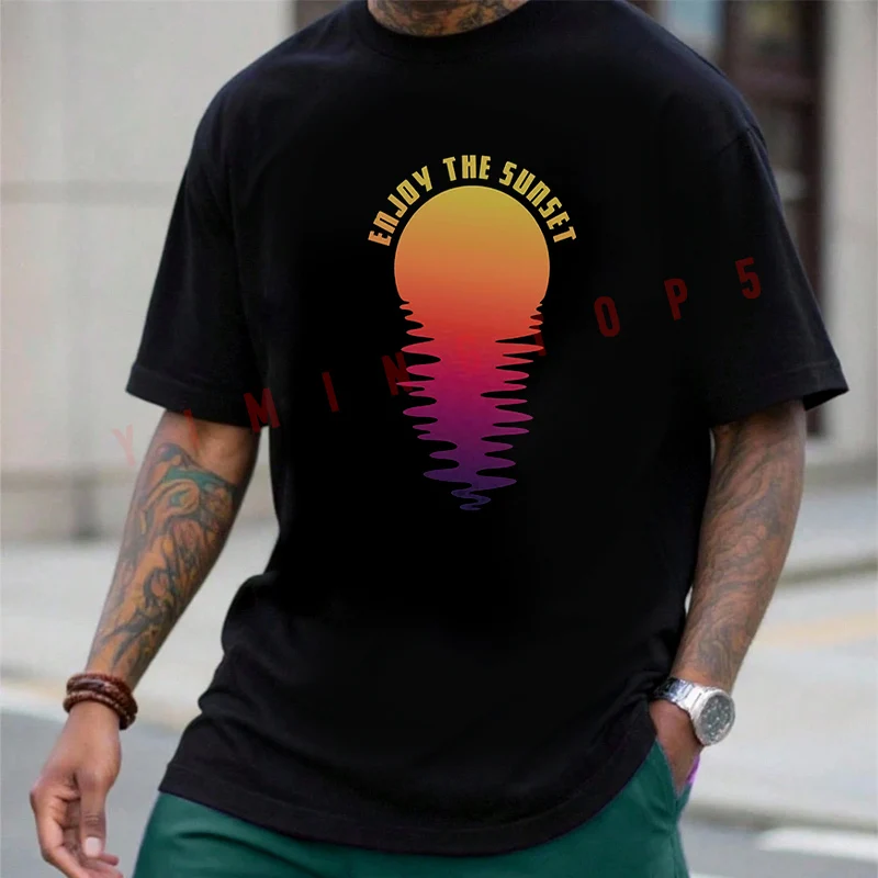 

Enjoy The Sunset Design Motorcycle T-Shirt Motorrad Fans New Fashion Summer Cotton Men Short Sleeve O-Neck Tee