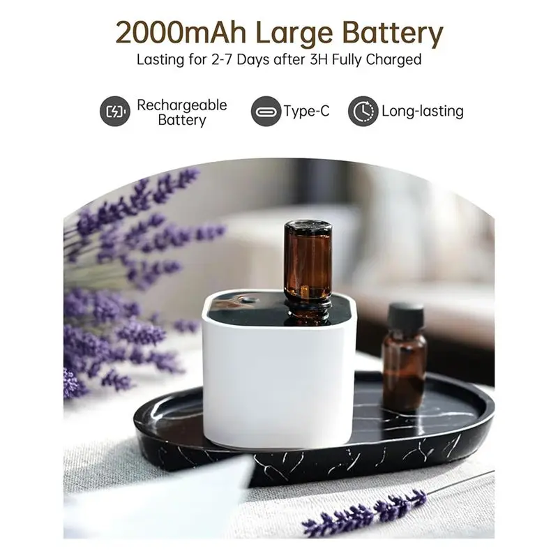 AB43-Cordless Waterless Diffuser Aromatherapy Mini Portable Diffusers 3 Mist Modes,Cycle Start,400 Sq. Ft Black