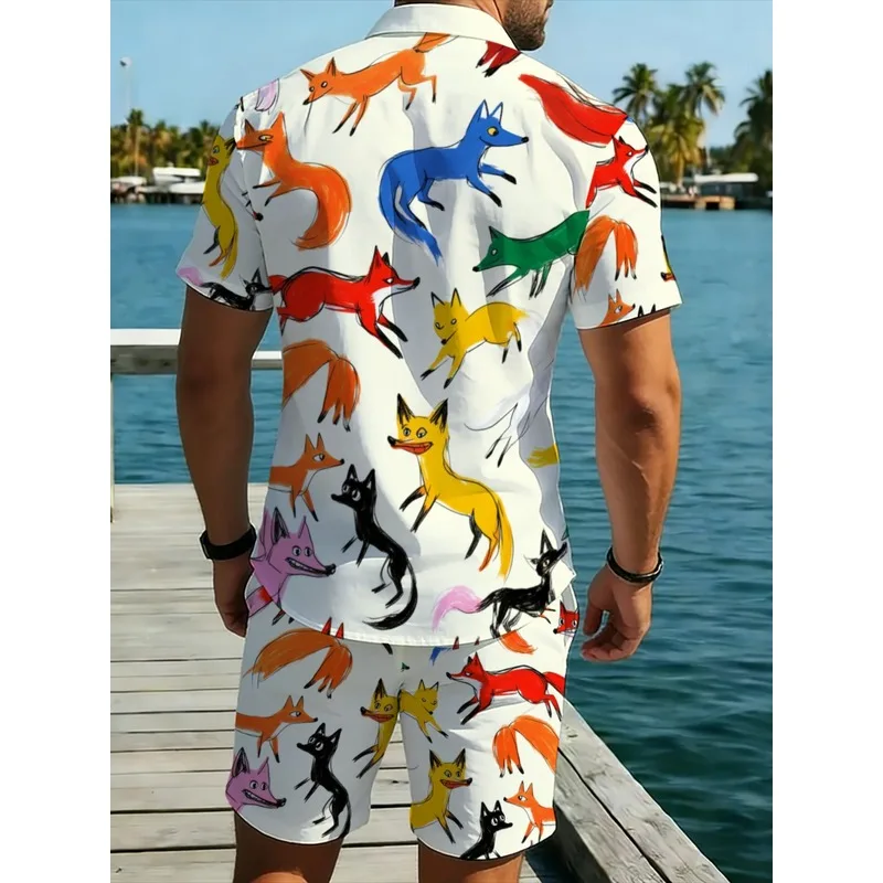 Premium Men's Printed Shirt Shorts Matching Set Breathable Lightweight Wear For Beach Parties Hiking Camping Daily Leisure view 2