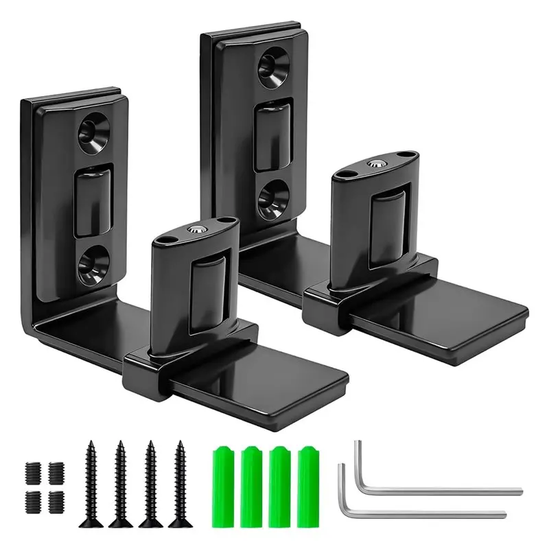 AB42-Adjustable U Shape Wall Mount Barn Door Floor Guide, Black Bottom Floor Guide Flexible Flush Design-Sliding Style