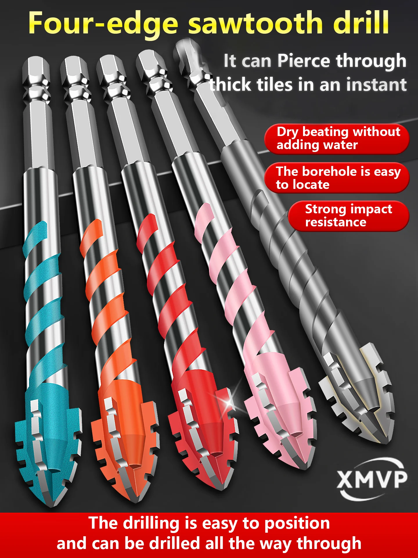 

Four-edge sawtooth drill eccentric drill bit, high-hardness full tile drilling, concrete ceramic, marble drilling, hand electric