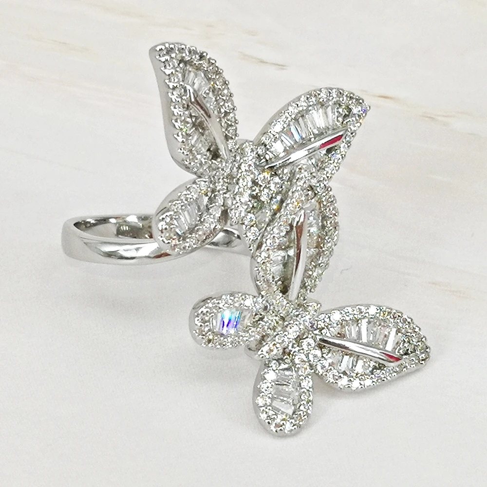 DreamCarnival1989 Warm Love Couple Butterflies Ring Women Wedding Engagement Must Have Dating Zirconia Jewelry Wholesale WA12013