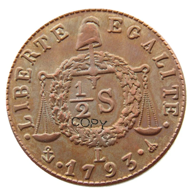 France 1793L 1/2S 100% Copper Copy Coins