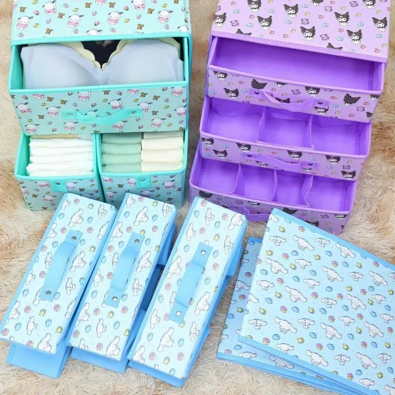 

Kawaii Kuromi Cinnamoroll Foldable Storage Box Student High Capacity Clothing Storage Box Dust-Proof Underwear Sock Storage Box