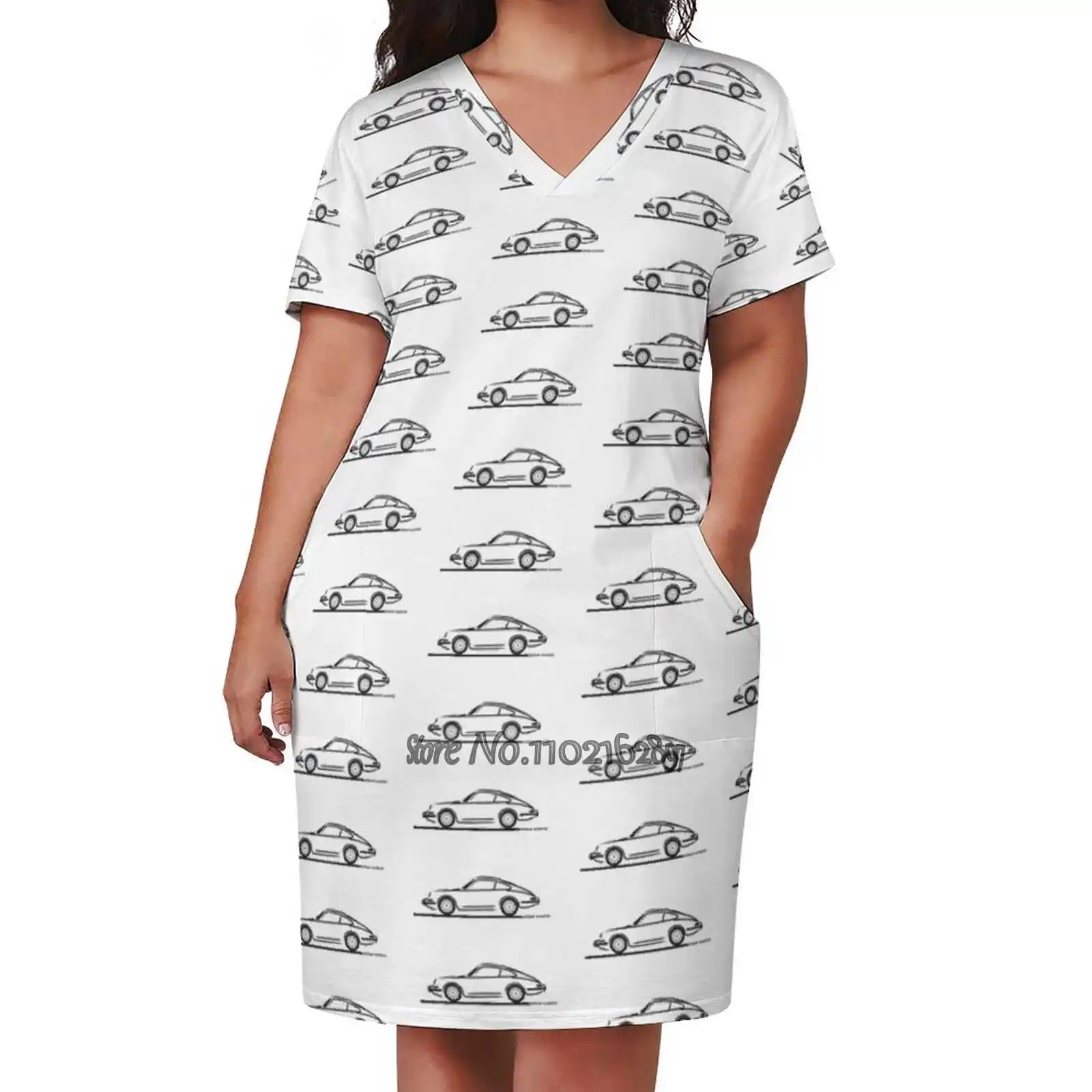 Blk Design Print Dress Short Sleeve V-Neck Fashion Skirt Thin Short Sleeve Skirts Convertible Coupe Coup Cabriolet Targa