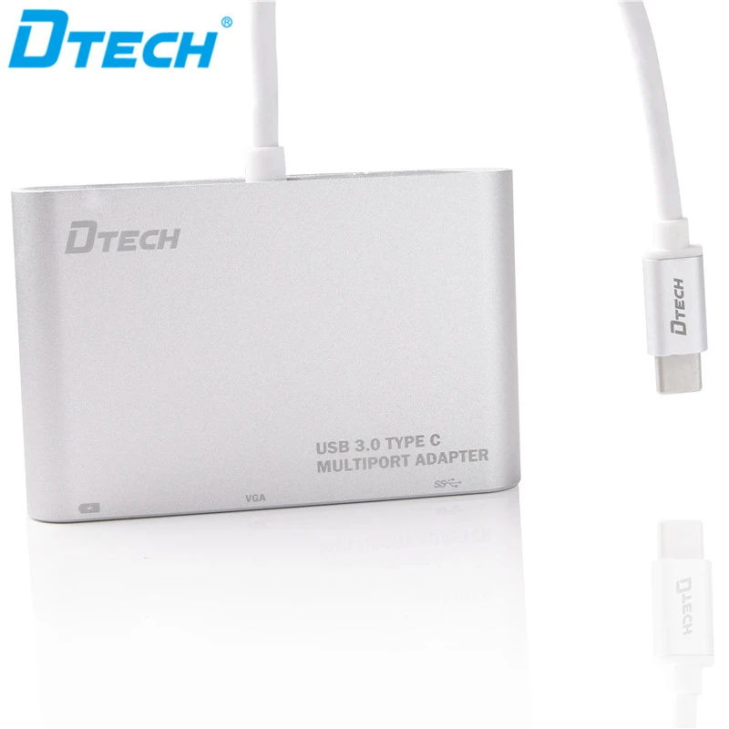 Адаптер Dtech 1080p USB C Преобразователь TYPE-C в VGA PD USB3.0 для HD-видеодисплея