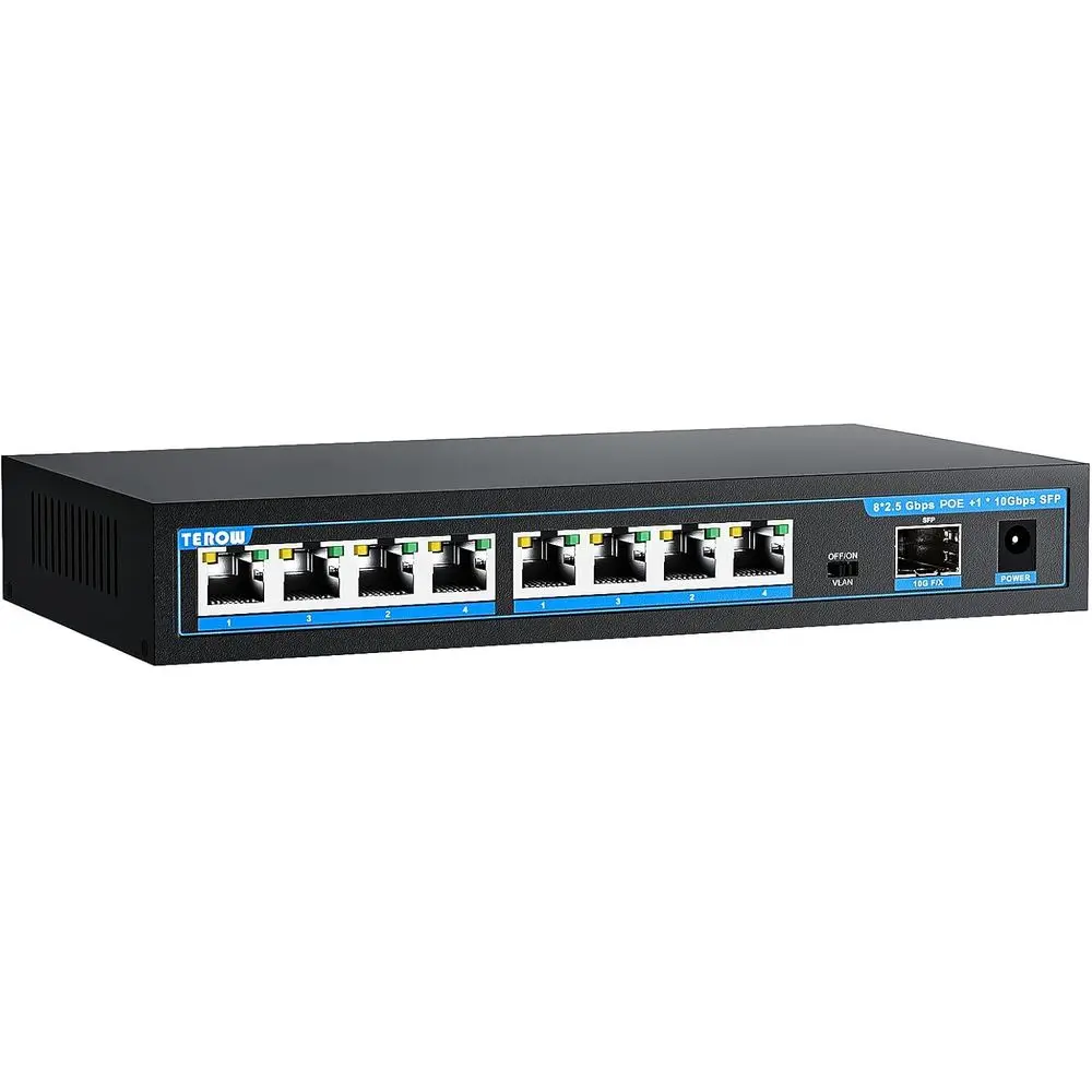 

8-Port 2.5Gbps PoE+ Switch with 1x10Gbps SFP+ Uplink, 9x2.5G Network Ports, 60Gbps Switching Capacity, Base-T, IEEE802.3at, 120W