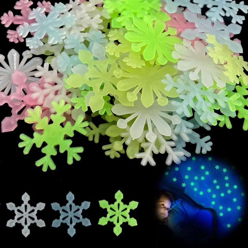 

50Pcs Luminous 3D Snowflake Wall Stickers Glow-in-the-dark Windows Stickers For Kids Rooms Bedroom Ceiling Christmas Home Decor