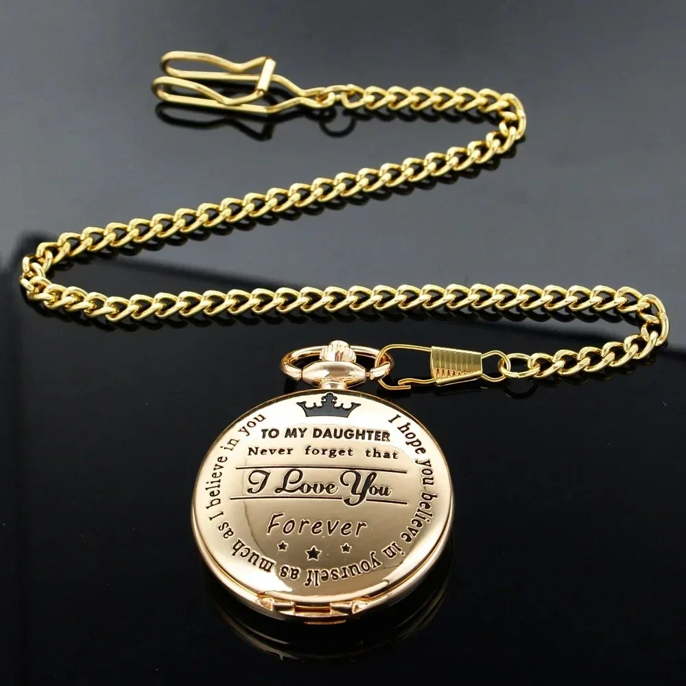 To My Daughter I Love You Quartz Pocket Watch Women Kids Necklace Laser Engraved Pendant Fob Chain Christmas Birthday Clock Gift