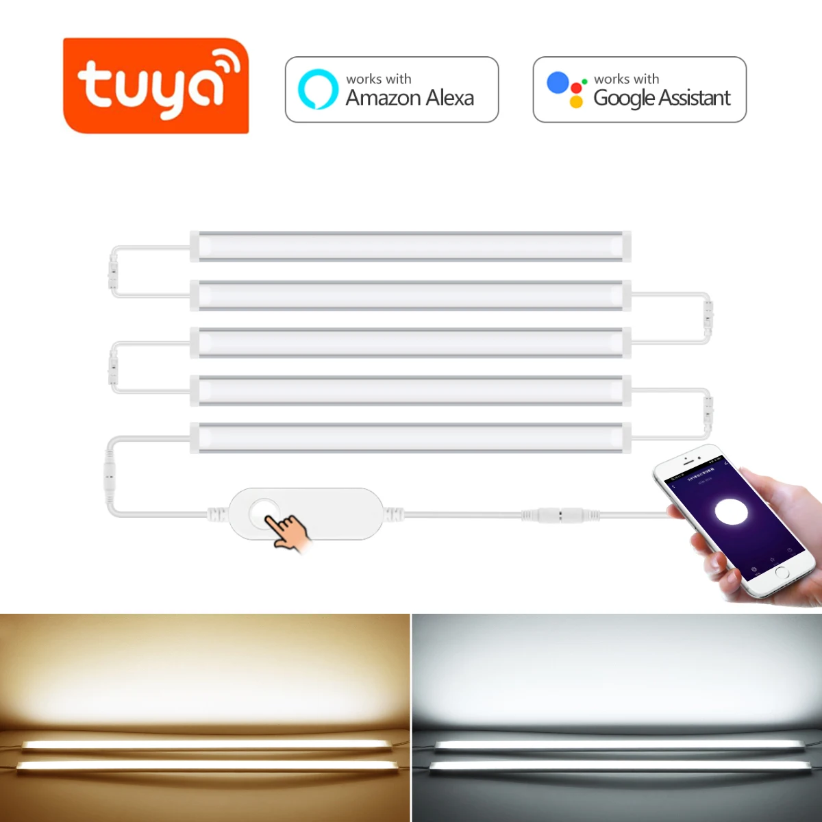 WiFi Alexa Voice Remote Control LED Under Cabinet Light Bar Dimmable Aluminium Tube Strip Shelf Closet Decor Work With Tuya App