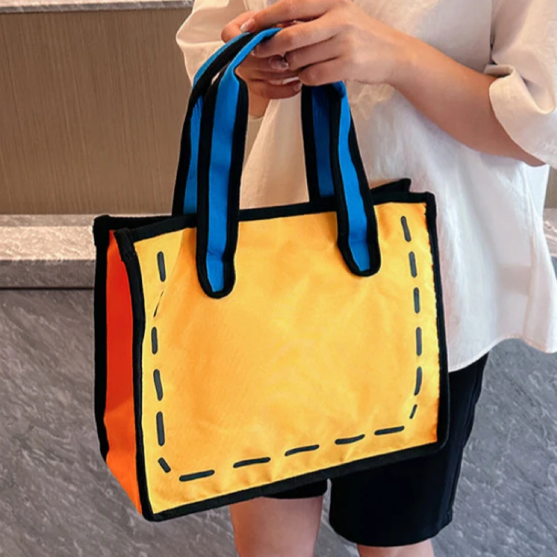 Anime Two-Dimensional Cartoon Comics Cute Canvas Shoulder Diagonal Shopping Bag Female Contrast Color Personality Handbags