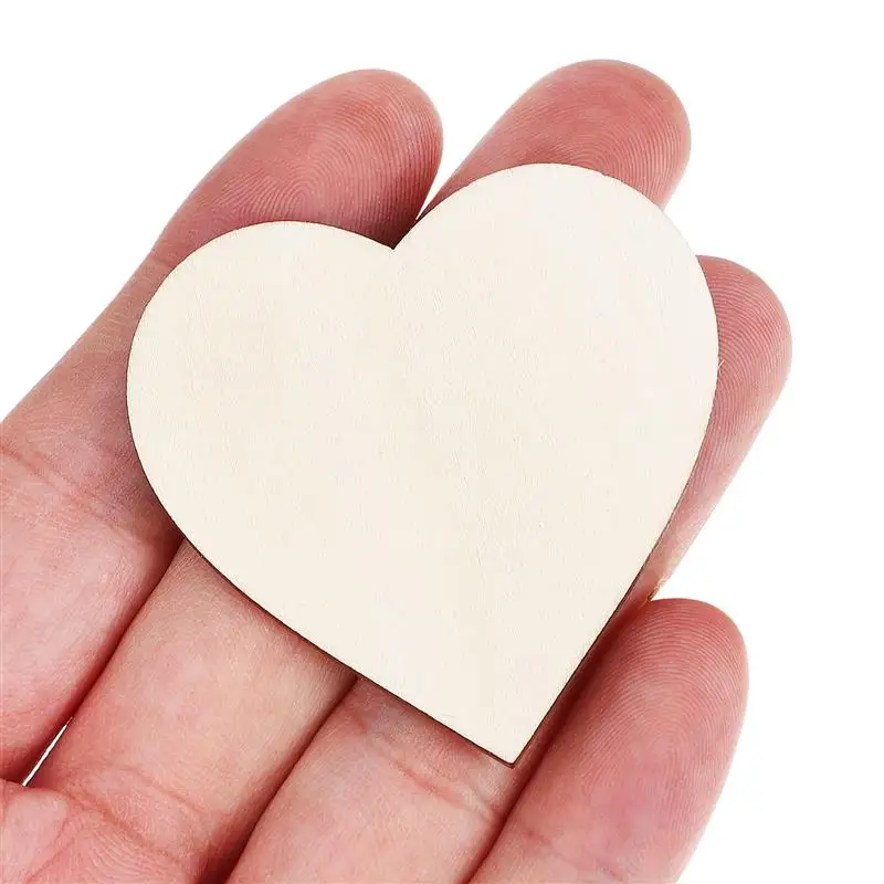 50 Pcs Heart Slices Crafts Wooden Craft Hearts Small Wood Slices Diy Heart Slices Crafts Decorations Heart-Shaped Wood