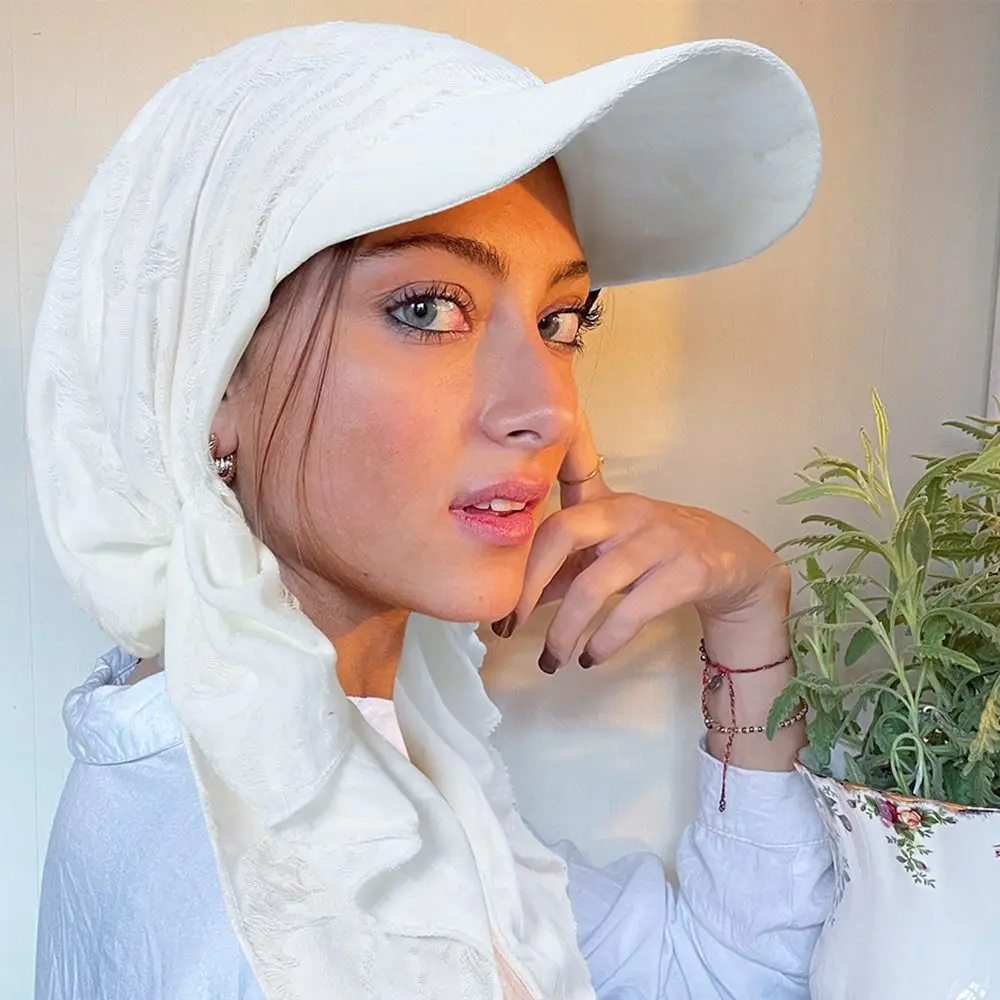 

Casual Turban Shawl Design Turban Baseball Cap Breathable with Pre-Tied Sun Hat Soft Polyester Bandana Brim Hat Women