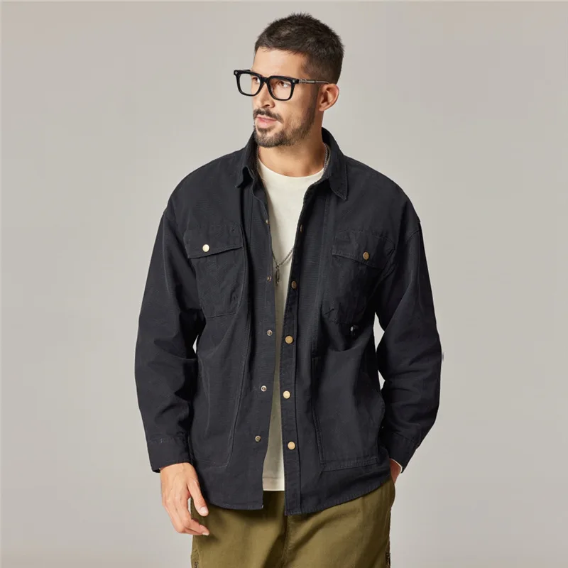 AI NI YA American retro pure cotton workwear shirt men's casual shirt spring and autumn hunting jacket