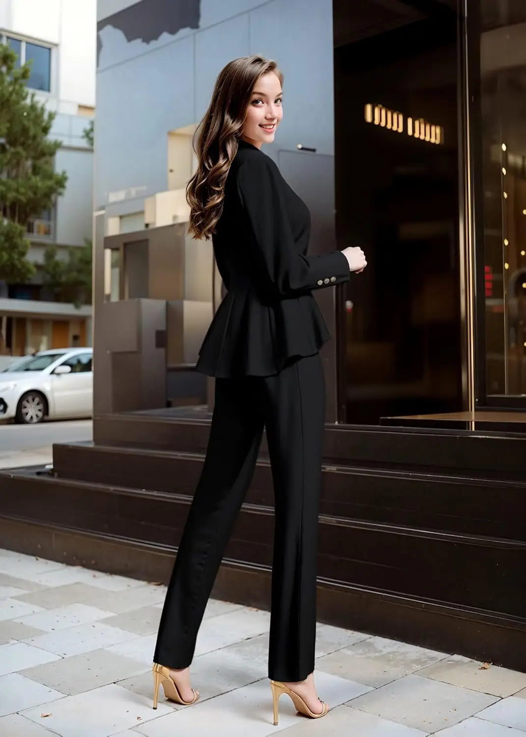 Women's Casual Work Office Dressy Double Lapel Single Button Peplum Comfortable