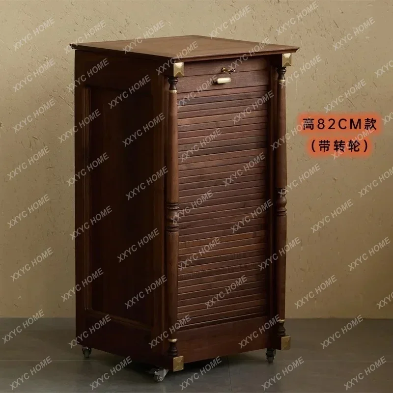 QQNorth American Black Walnut Solid Wood Rotating Tea Set Storage Cabinet Floor Jewelry Cabinet Wenwan Collection Cabinet
