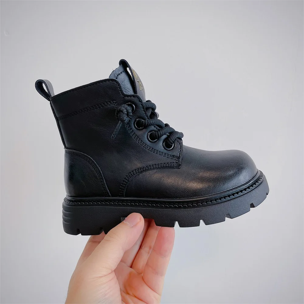 Boots Children Solid Boots for Girls Kids Autumn and Winter Thick Bottom Non-slip Ankle Boots for Boys Side Zip Derma Boots