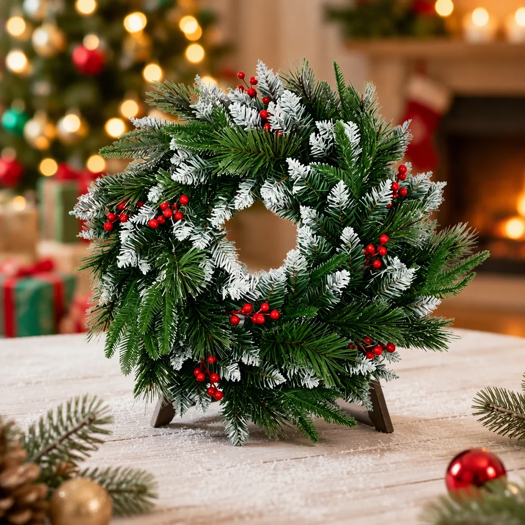 Imitation Plant Pine Grass Christmas Wreath Handmade PE+PVC Material Realistic Look Never Wilts Indoor Outdoor Door Wall Hanging