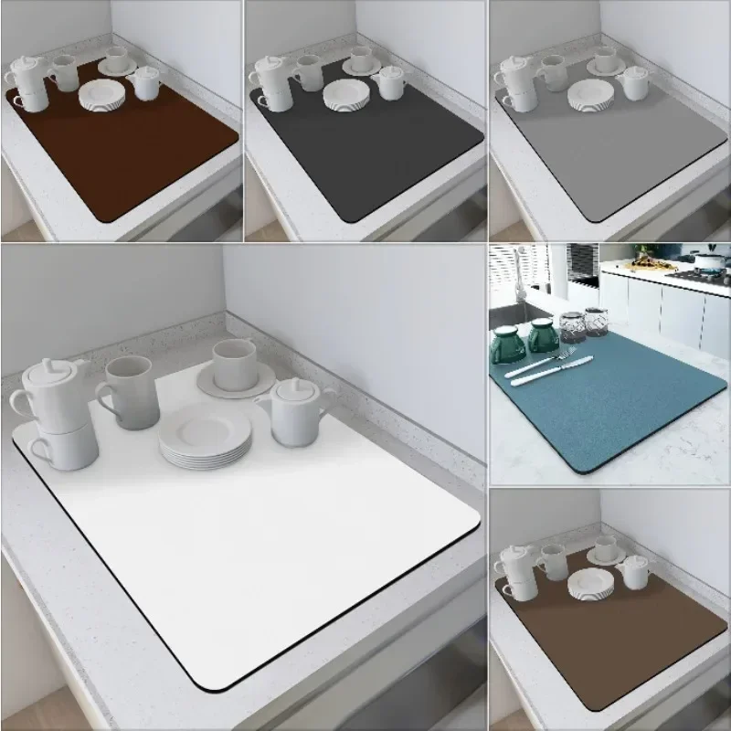 VIKAMA Simple Style Solid Color Kitchen Countertop Mat, Water Absorbing Dish Drain Pad, Coffee Machine Pad, Home Decoration