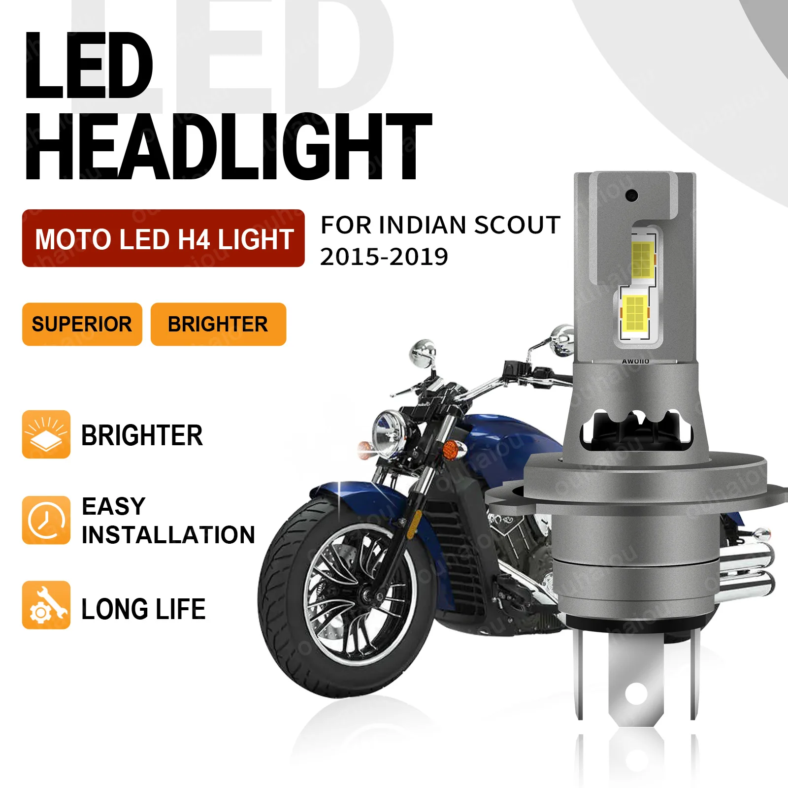 

High Quality 1PCS 15000LM H4 LED Motorcycle Headlight Hi Lo Beam Motorbike 6000K For Indian Scout 2015 2016 2017 2018 2019