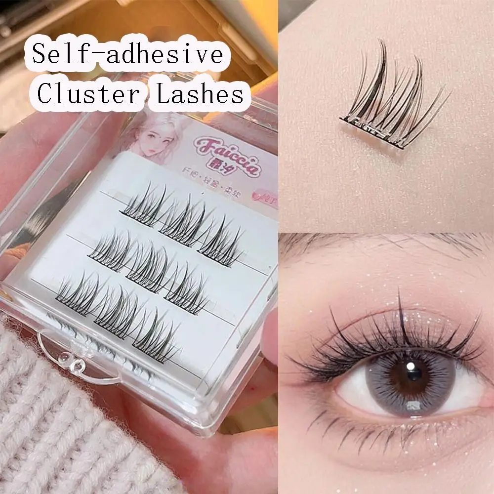 Press on Self Adhesive Cluster Lashes Natural Long No Glue Needed Individual Eyelash Reusable Handmade Segmented Eyelashes