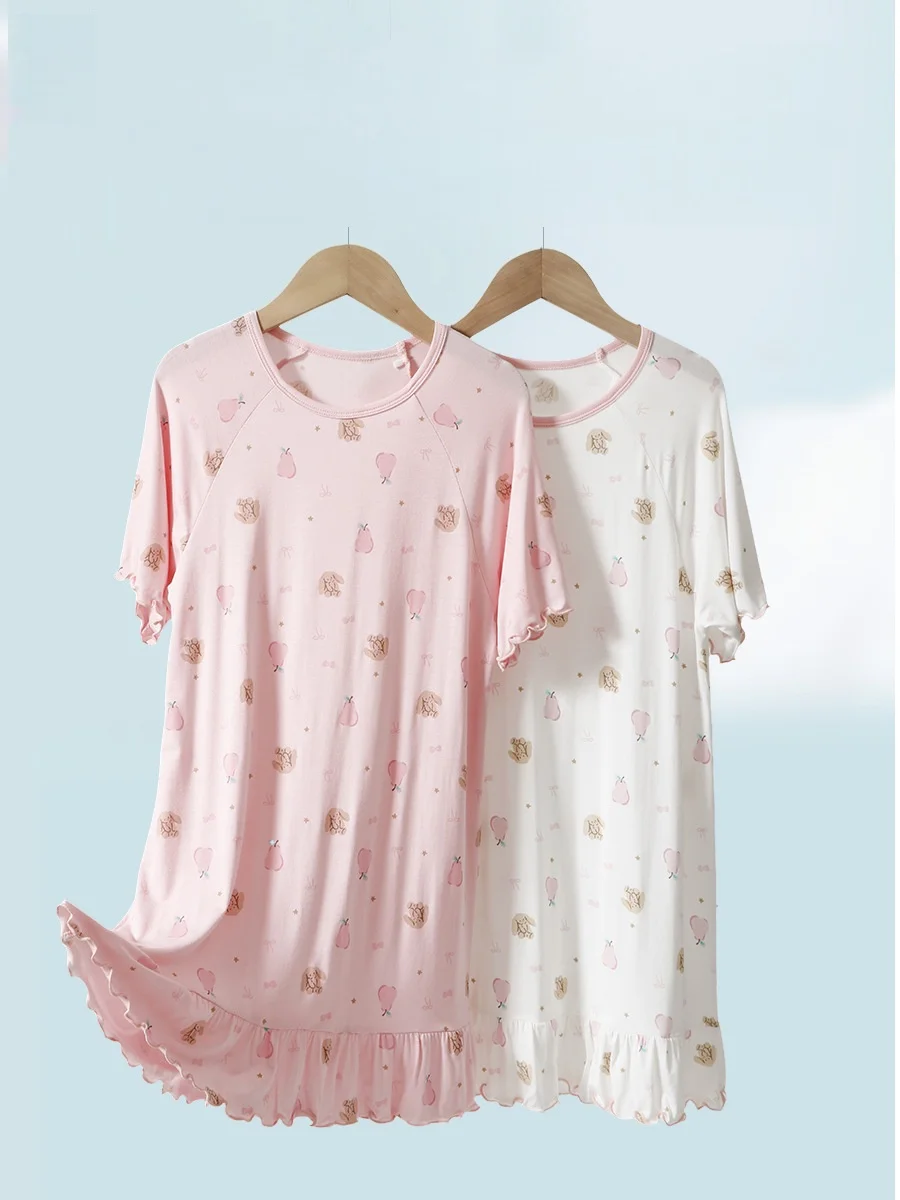 Summer Ice Silk Children's Pajamas Fruit Cartoon Printed Girls' Nightgown Lightweight And Breathable One-Piece Pajamas