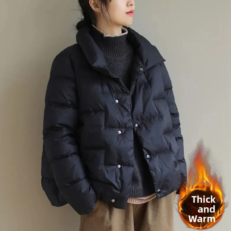 Faionable Thiened léger vers le bas coton Jaet col montant marque grande taille vêtements pour femmes trajet Sle coréen Loos...