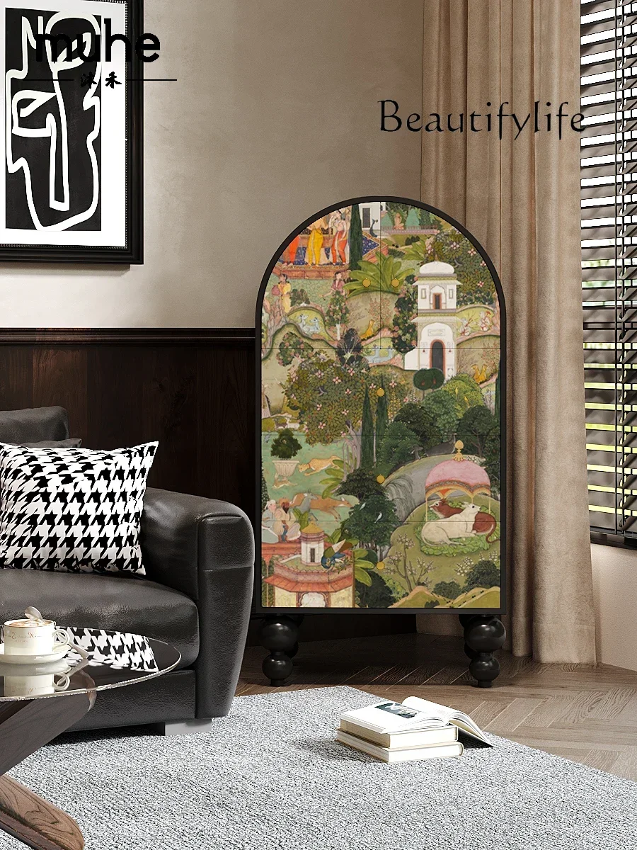 

French retro style home solid wood multi-functional chest of drawers entrance living room