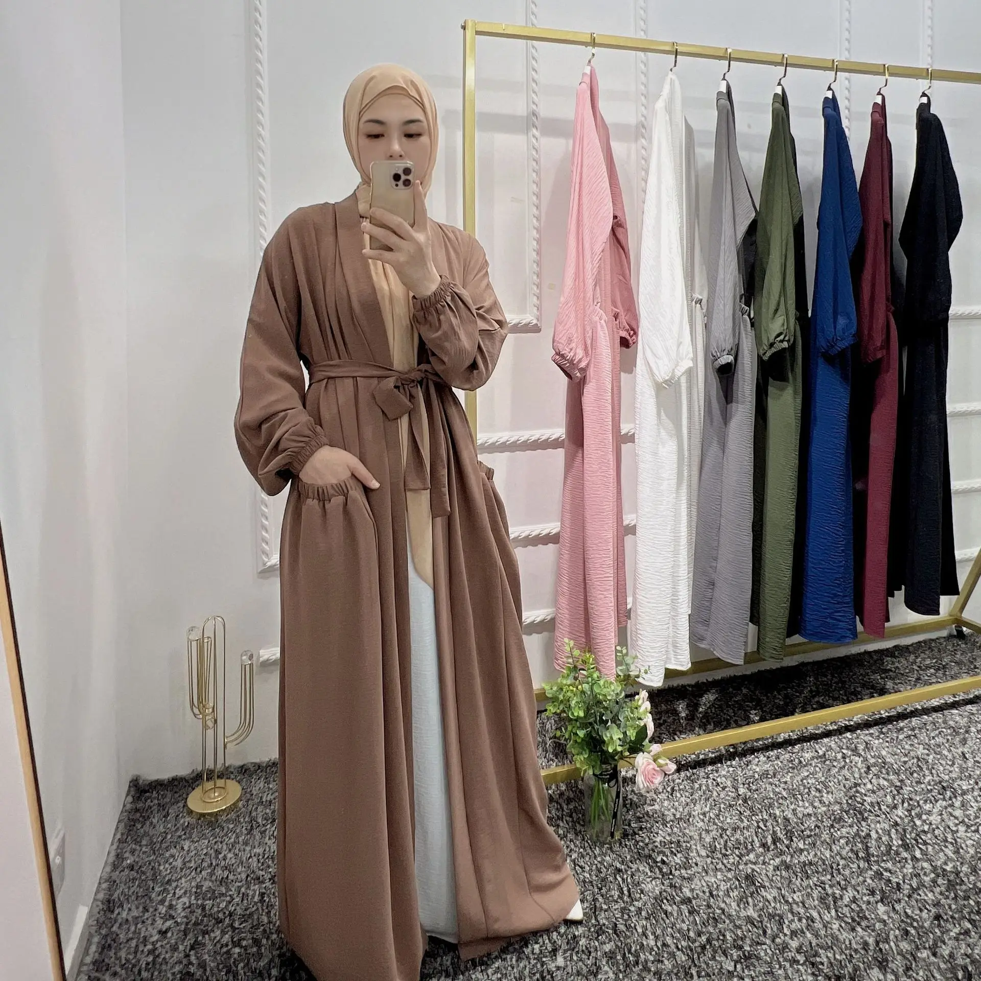 

2023 New Arrival Elegance Party Evening Open Abaya Eid Prayer Popular Dress For Muslim Women Iran Dubai Ramadan Islamic Cloth