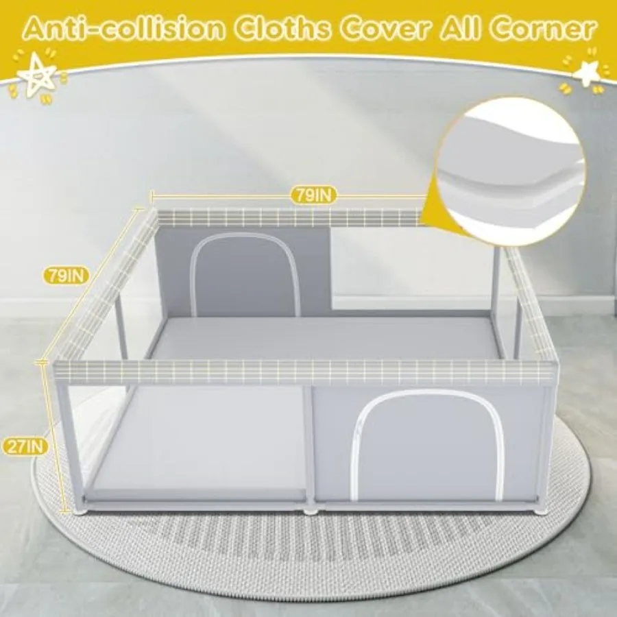Box per bambini extra large 79×79 per neonati e bambini piccoli Ideale cortile da gioco per interni ed esterni con robusta struttura di sicurezza morbida e traspirante