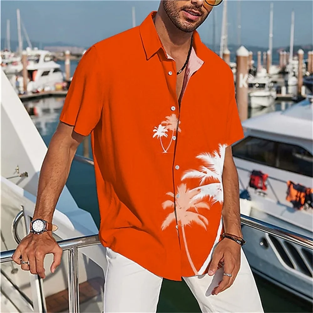 

Hawaiian Beach Summer Men's Shirt Coconut Tree Print Short Sleeve Vacation Shirts For Men Oversized Button Casual Men Clothing