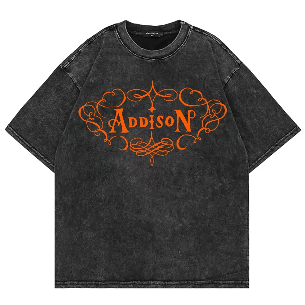 100% القطن خمر غسلها أديسون راي أديسون تي شيرت موضة الرجال/النساء الجمالية تي شيرت ريترو كبيرة الحجم حمض غسل تي شيرت #4