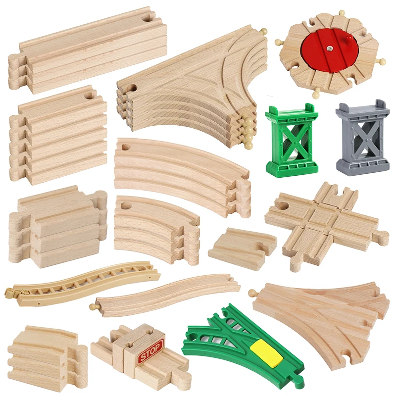 Wooden Train Track Toys Railway Rails Accessories Fit Thomas Train Road Connector Wood Railway Bridge Children Birthday Gifts