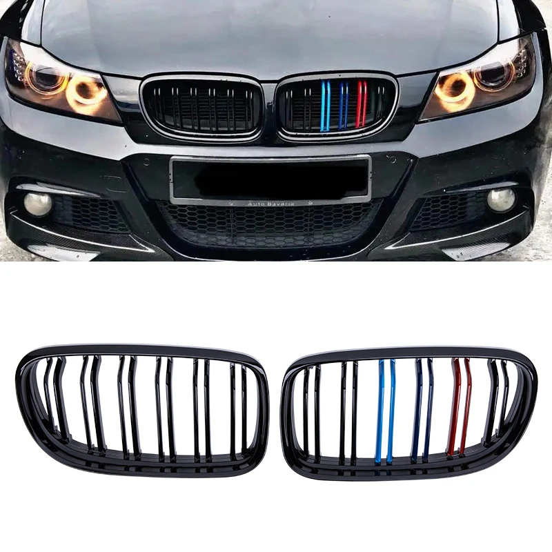 

M Color Car Front Bumper Grille Kidney Racing Grill For BMW 3 Series E90 E91 2009-2012 Auto Double Line Slat Grilles Accessories