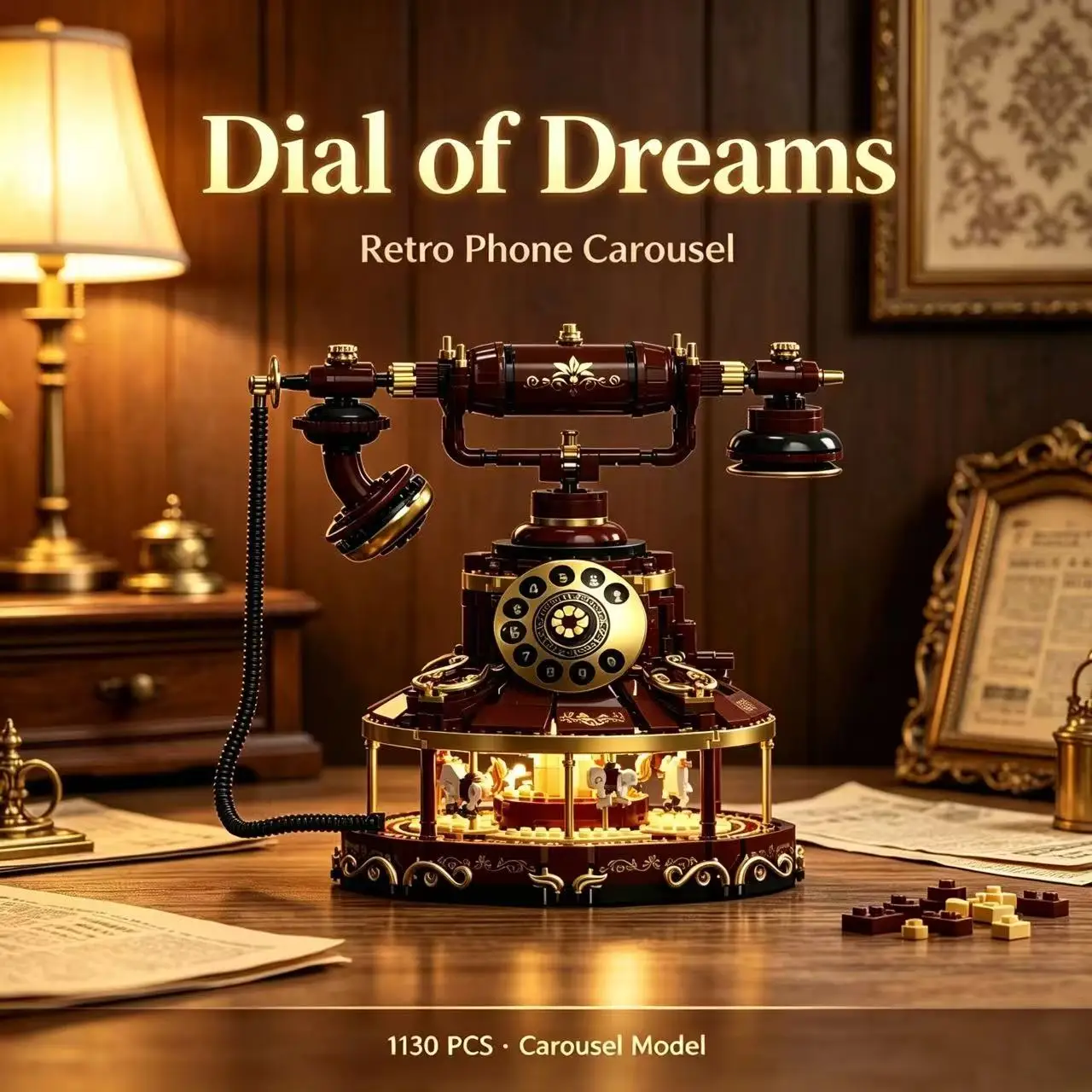 Dial of Dreams: Retro Phone Carousel Building Blocks, 1130Pcs MOC Set, Construction Toy Gift