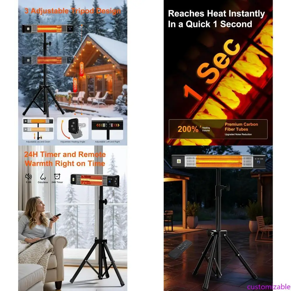 

Waterproof 1500W Outdoor Electric Patio Heater with Tripod Stand, Remote Control, and 24-Hour Timer, Suitable for Indoor Wall Mo