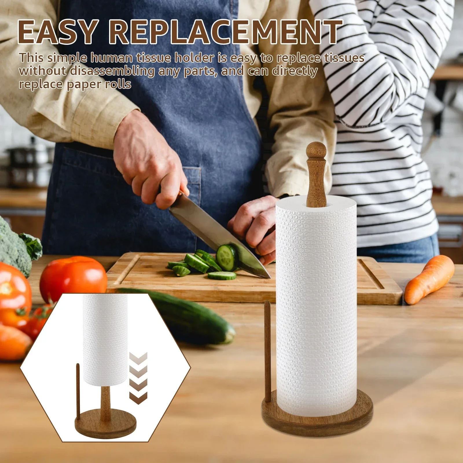 Vertical Wooden Roll Paper Shelf Countertop Towel Roll Organizer Natural Anti-Skid Base Paper Towel Kitchen Storage Accessories