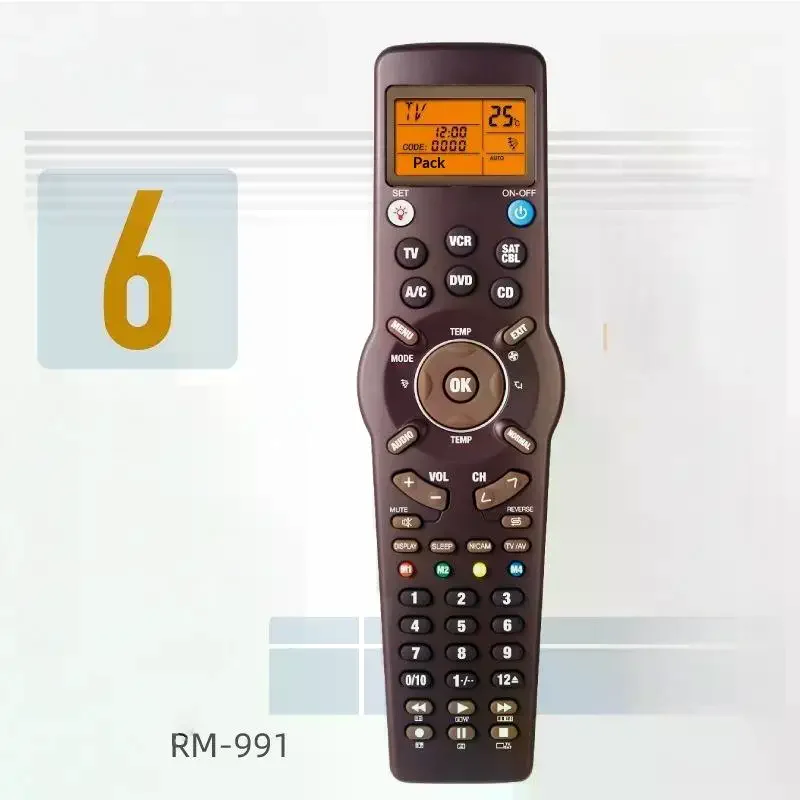 1Pcs Smart Universal Remote Control For TV/TXT DVD CD VCR SAT/CABLE And A/C RM-991 6 In 1 Learning Infrared Controller