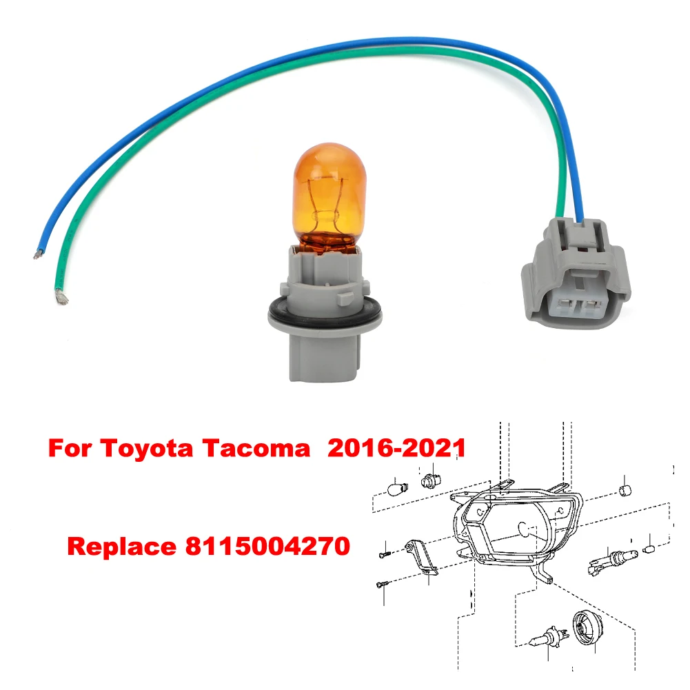 

2016-2021 For Toyota Tacoma Car Turn Signal Light With LED DRL Socket Connector Pigtail Replace 8115004270 90075-60028