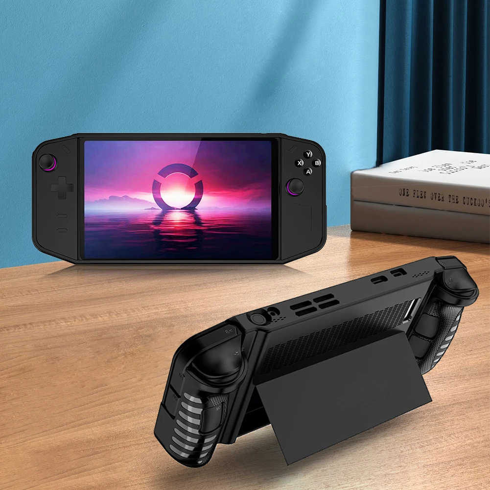 TPU Protective Sleeve Shockproof Non-Slip Stand Case Holder Cover Tempered Film Set for Lenovo Legion Go Handheld Game Console