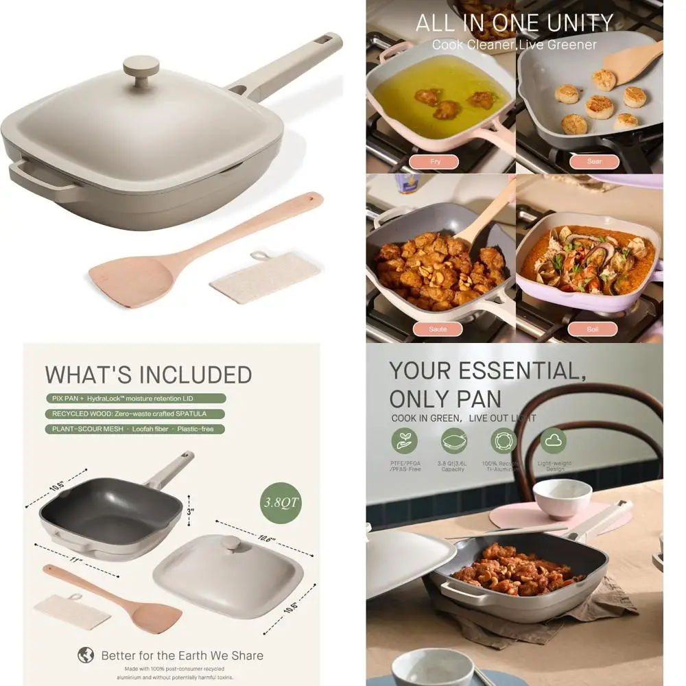 

Non-Stick 10.5 Inch Ceramic Deep Sauté Pan with Lid, 3.8 Quart Cast Aluminum, Ti-Ceramic Coating, Wood Handle, Healthy Cooking P