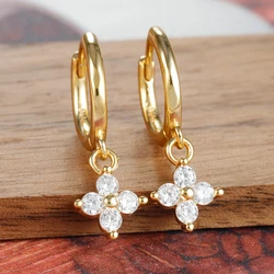 New Design Zircon Flower Pendant Hoop Earring for Women Simple Stainless Steel Huggies Earring Cartilage Piercing Jewelry aretes