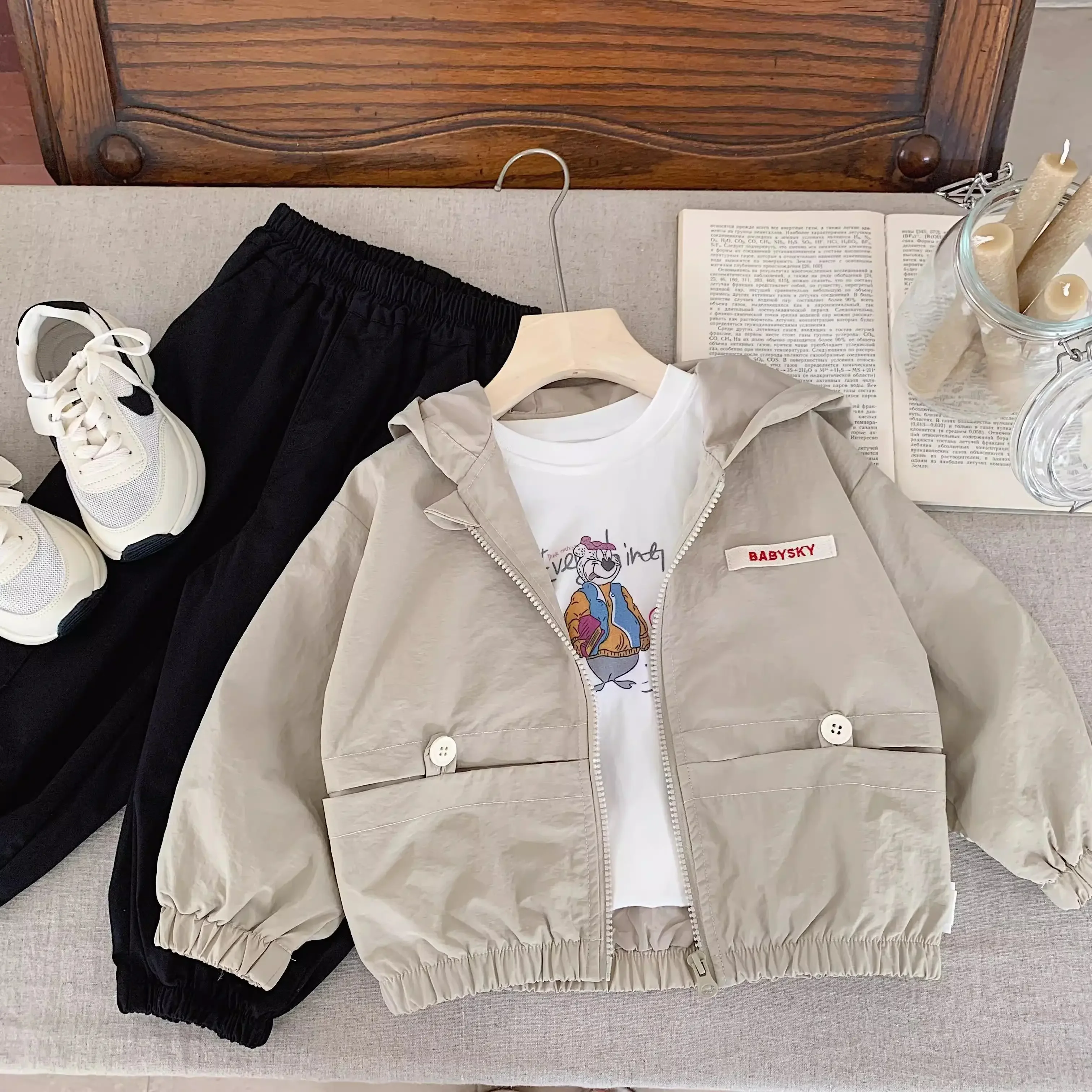 Spring Autumn Kid Boys Hooded Jackets Zipper Solid Color Long Sleeve Children Boys Windbreak Casual Exterior Students Boys Coats