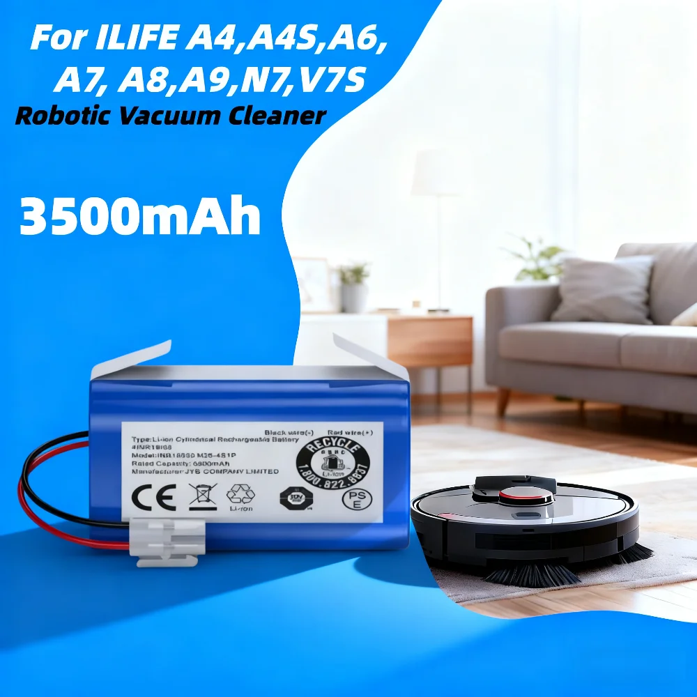 

14.4V 3500mAh Lithium Battery for ILIFE A4 A4s V7 A6 V7s Plus Robot Vacuum Cleaner ILife INR18650-M26-4S1P Battery Pack
