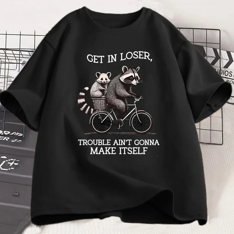 احصل على تي شيرت مضحك الراكون جرافيك تي شيرت قصير الأكمام مطبوعة ملابس نسائية عادية بلايز جرافيك تي شيرت شخصية