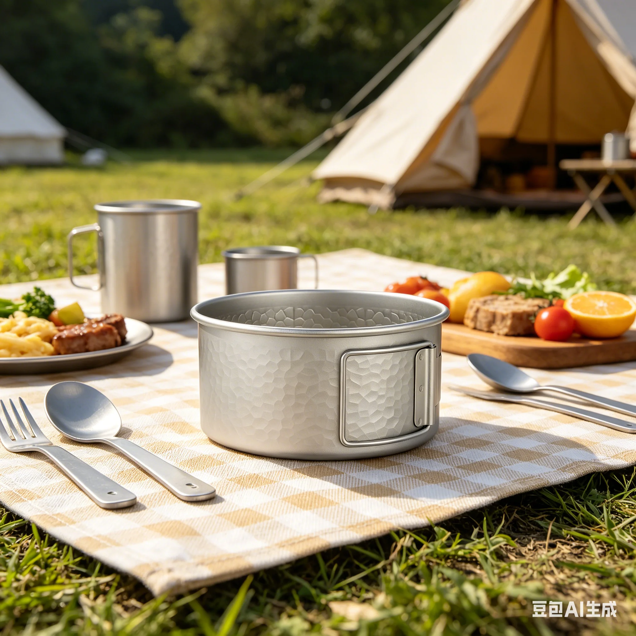 

Camping Bowl 450ml Ring-shaped Bottom Ti Pot Cup Bowl Foldable Handle For Outdoor Picnic Hiking Tableware Accessories