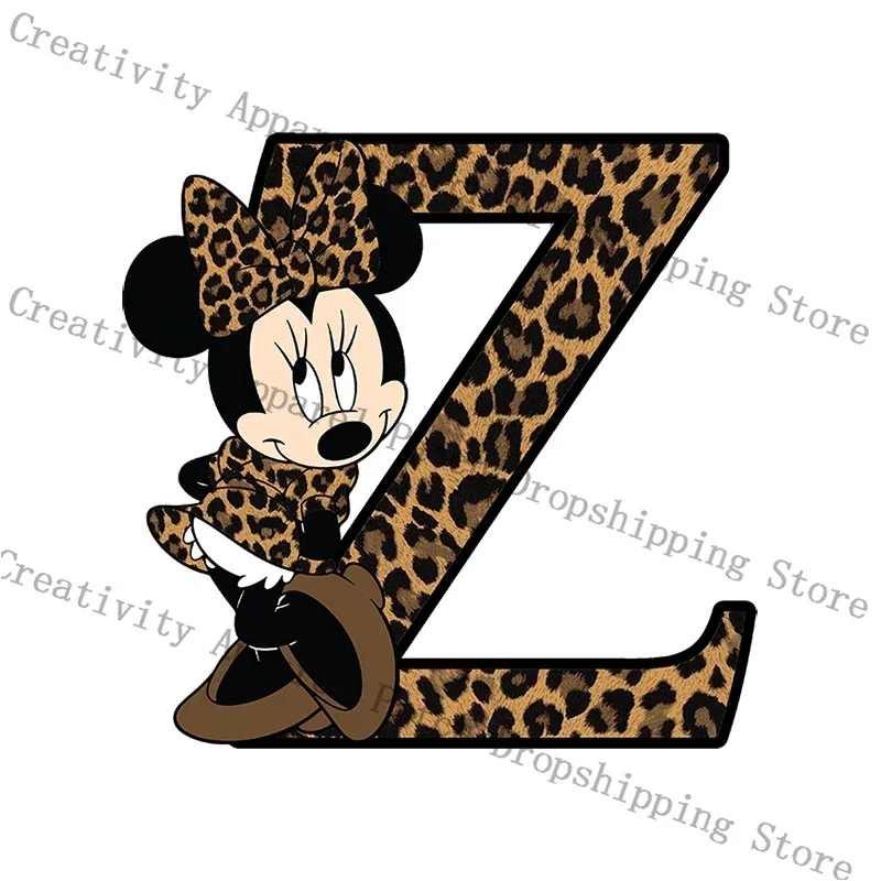 Disney Minnie Mouse A-Z 26 angielskie litery DIY naszywki na odzież naklejka termotransferowa na koszulkę damskie ubrania Minnie