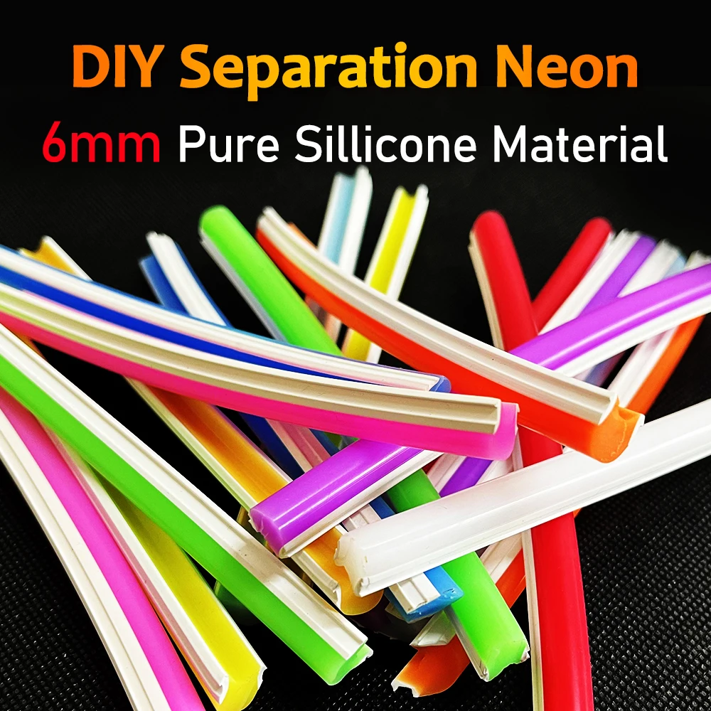 Tira de neón de silicona separada, tubo de grado alimenticio, Flexible, suave, Flexible, impermeable, para exteriores, 10 colores, señal de palabra DIY, 0,5 M-25M, 6mm